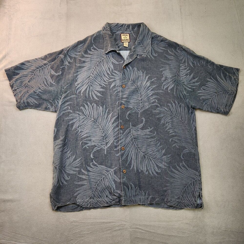 Vintage Tommy Bahama 100% Silk Hawaiian Shirt Men XL Blue Floral Beach Button Up